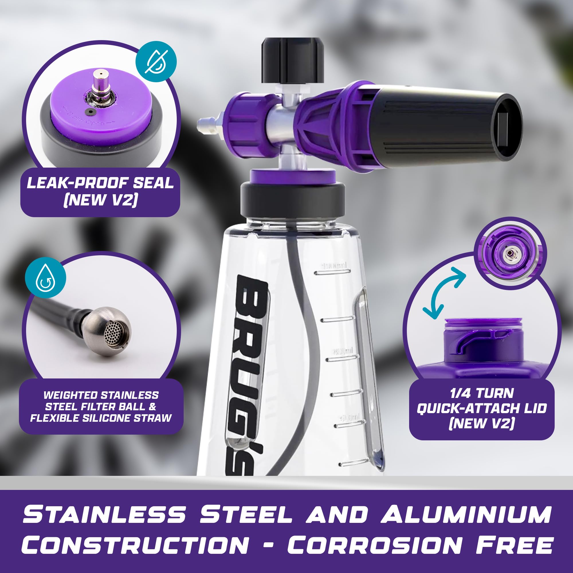 Brug's Pro Foam Cannon Clear Edition V2 lid demonstrates secure, easy refills.
