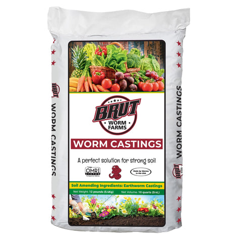 BRUT WORM FARMS organic worm castings 12 lb bag boosts soil nutrition