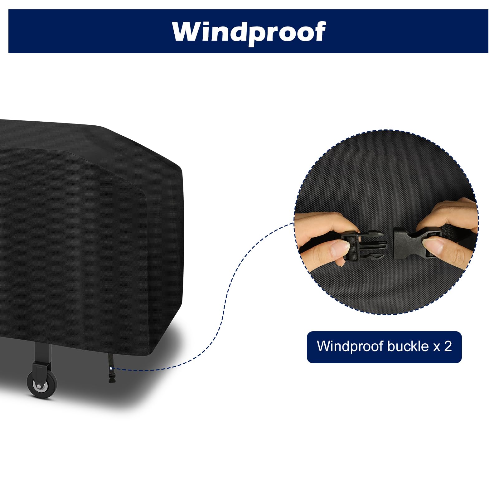 Bruwaa bottom windproof straps secure the cover in windy conditions.