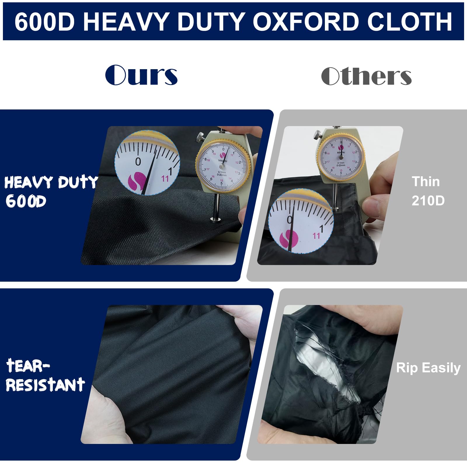 Bruwaa 600D Oxford closeup shows durable fabric and reinforced stitching.
