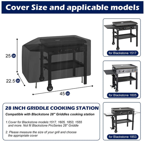 Bruwaa griddle cover guards 28-inch Blackstone with waterproof Oxford fabric in wet weather.