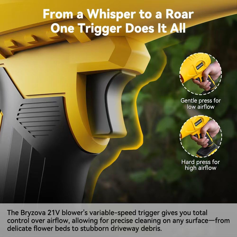 Bryzova blower cleans multiple surfaces including leaves, dust, and light debris.