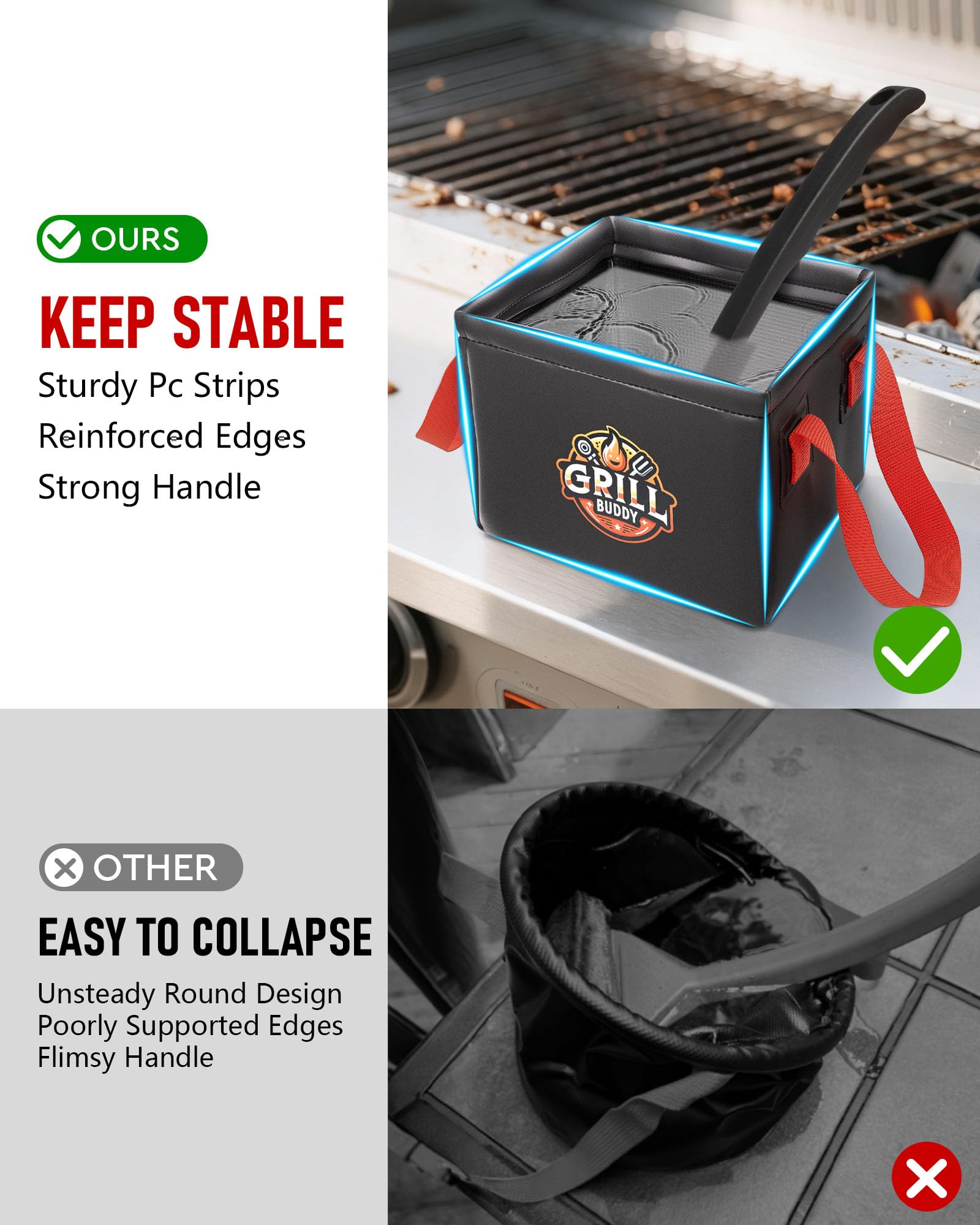 BS-VOG dunk tank fits on your grill side shelf for quick water access.