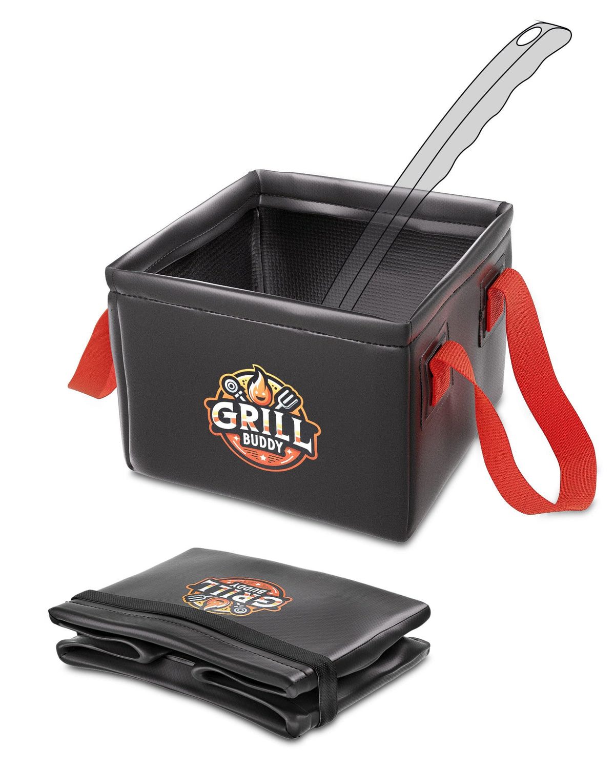 BS-VOG Grill Brush Dunk Tank with stable base keeps cleaning water secure by the grill.
