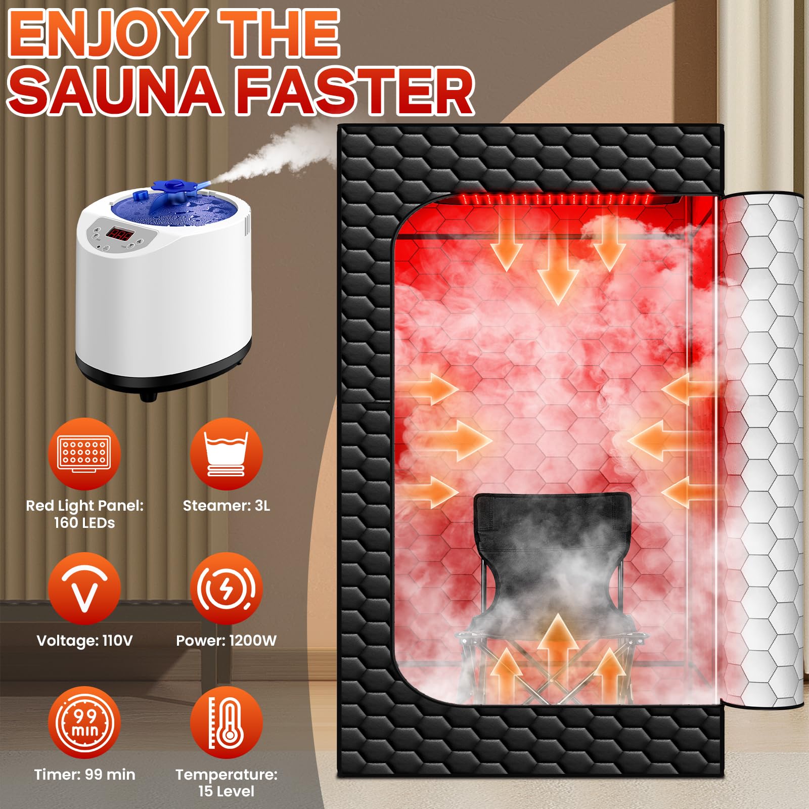 bsdonte Infrared Sauna Box spacious interior fits users of various sizes.