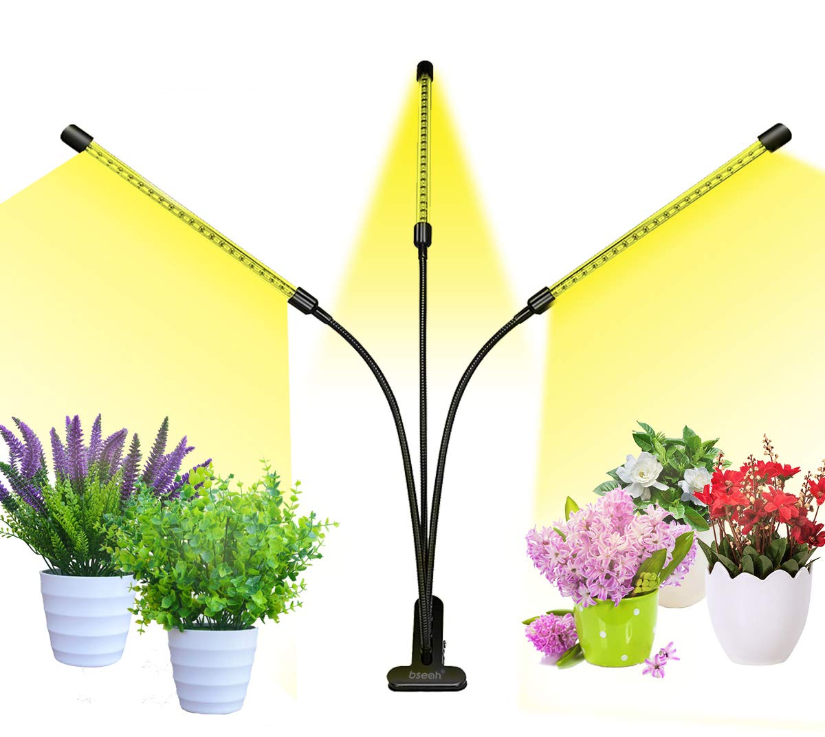 BSEAH grow light desk clip overview showing compact indoor gardening setup and light distribution