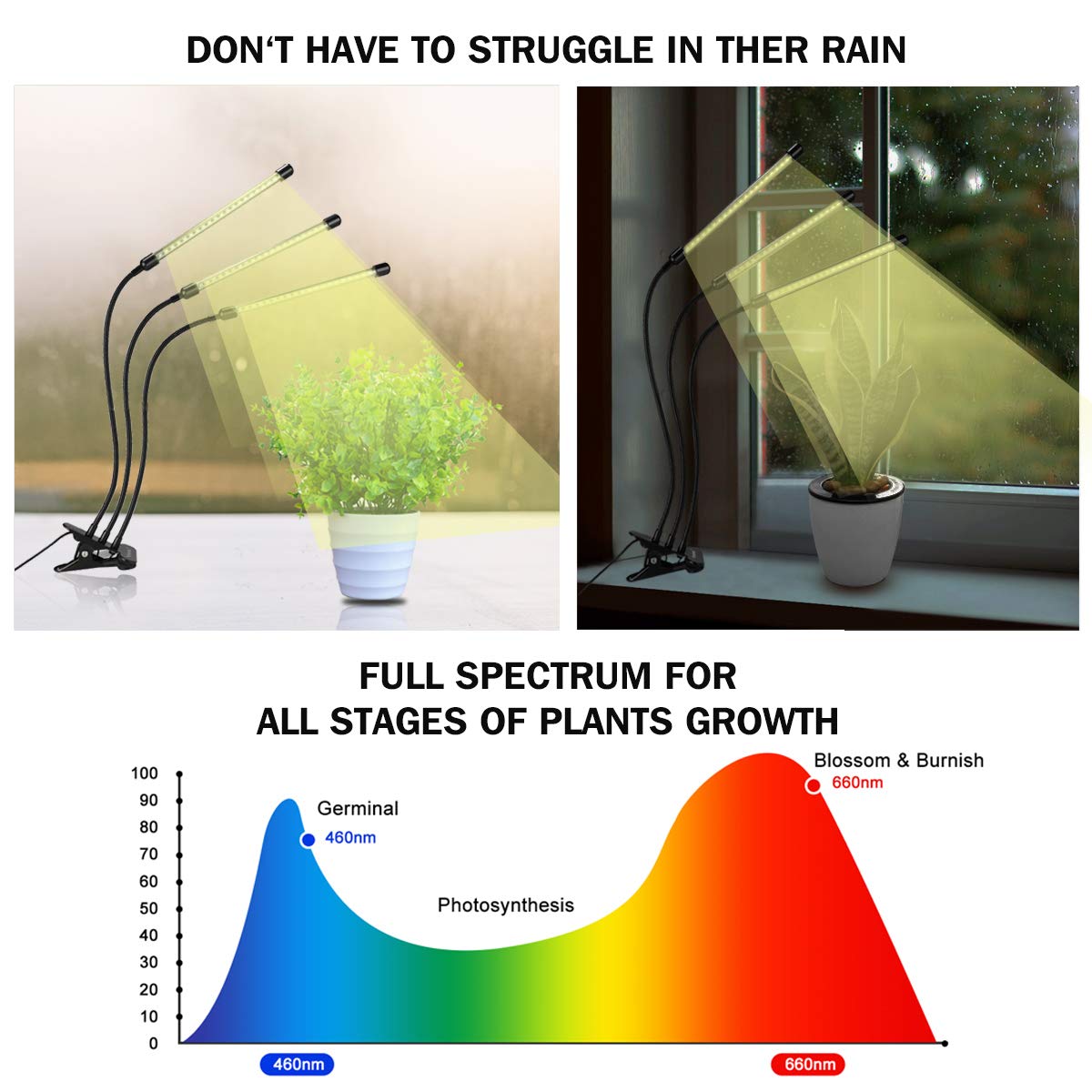 BSEAH grow light full-spectrum LED supports healthy indoor plant growth