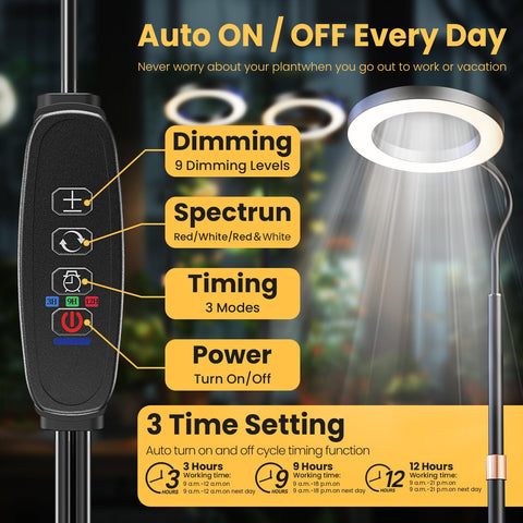 bseah Grow Light timer function enabling automatic daily schedules