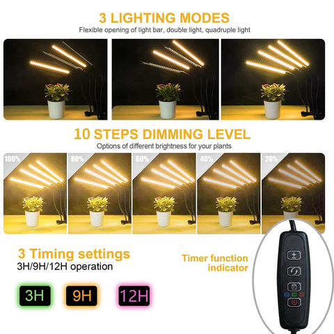 Bseah Plant Lights four-tube clip-on design for flexible setup