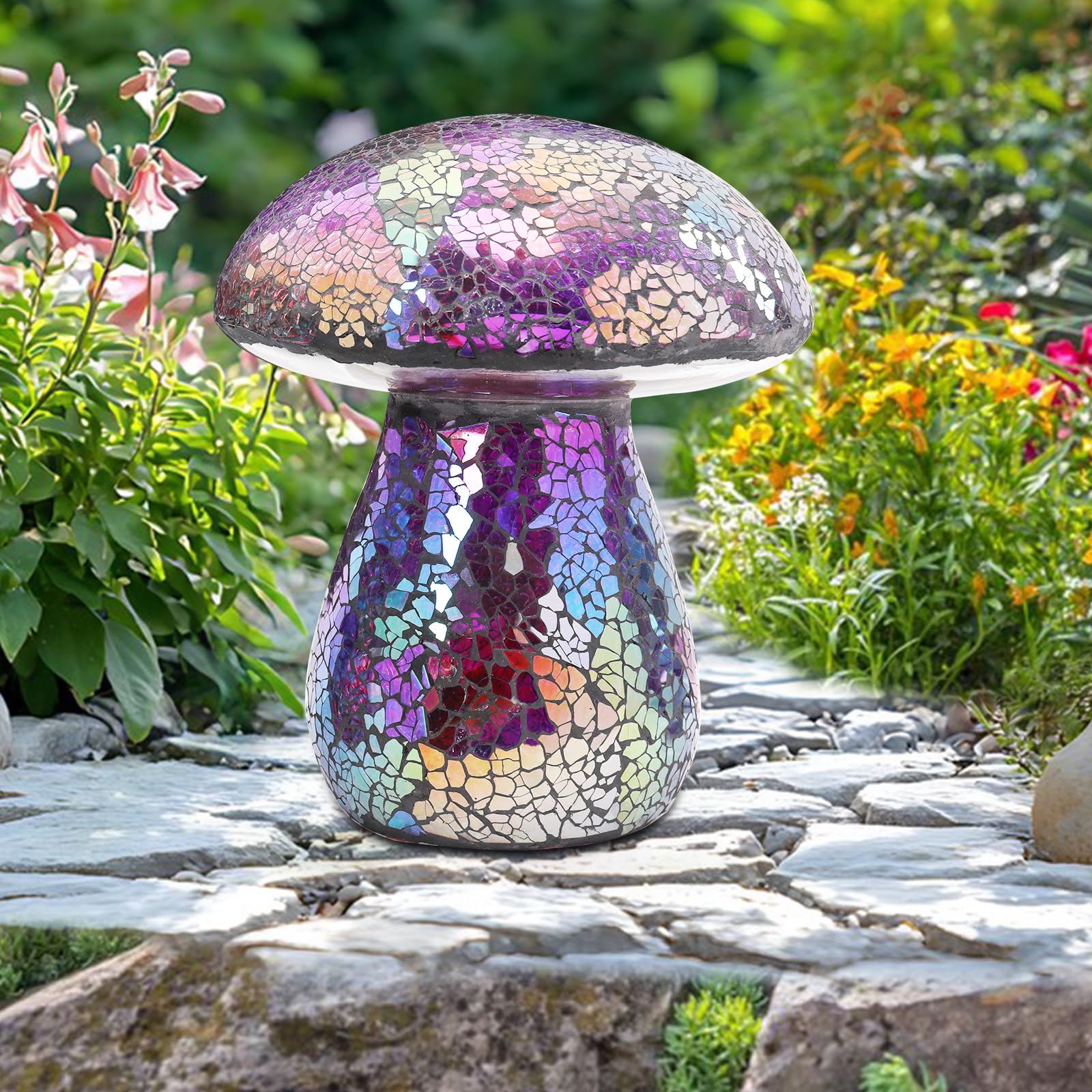 Bshine mosaic mushroom decor adds vibrant color to garden with glass mosaic art
