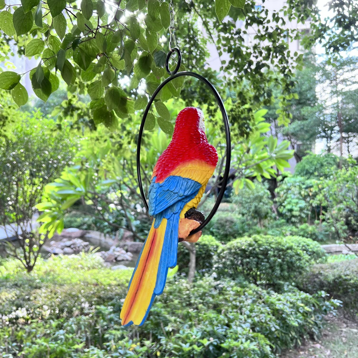 BSIRZAM parrot statue includes metal ring and chain for hanging