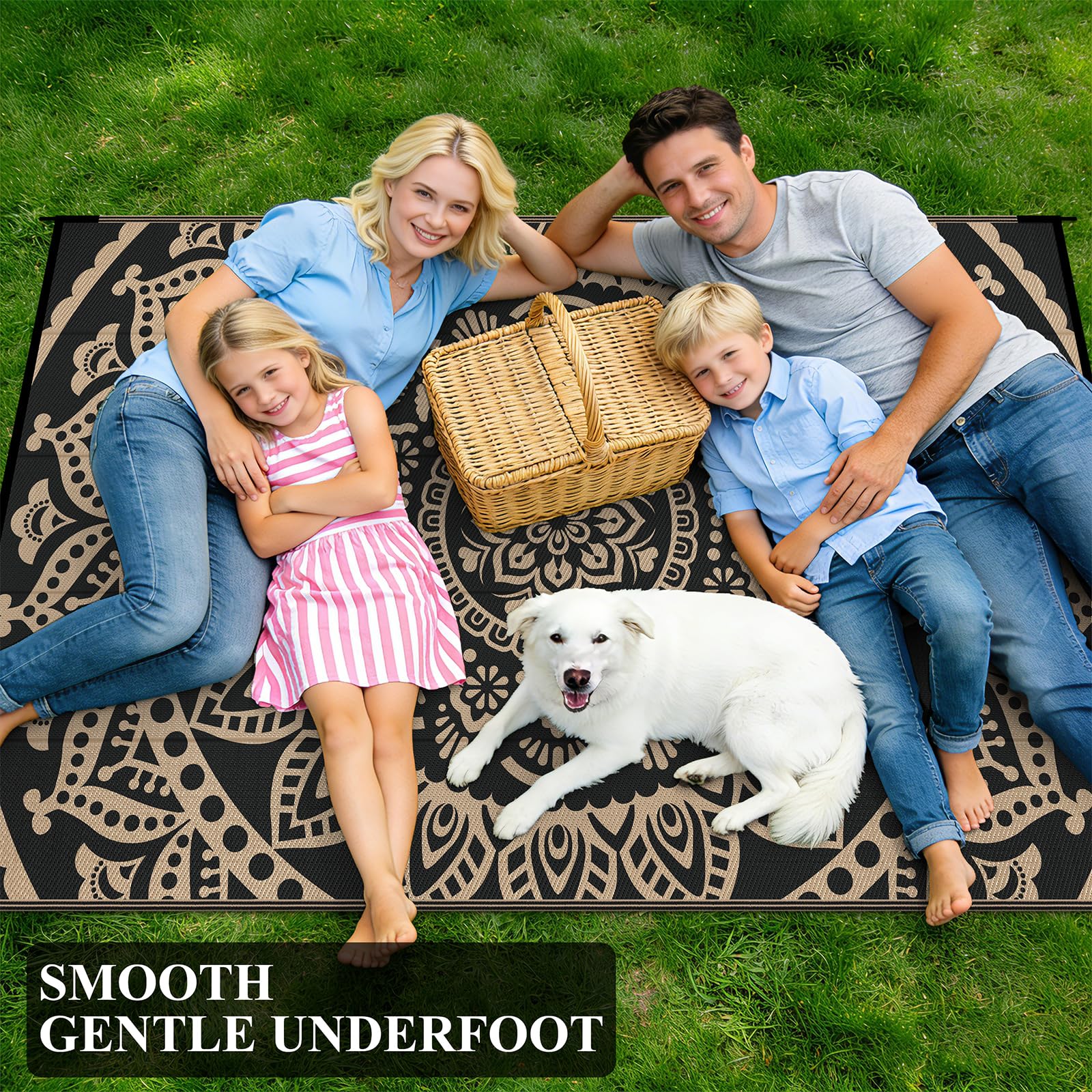 Bsmathom indoor-outdoor rug suitable for decks and living areas.