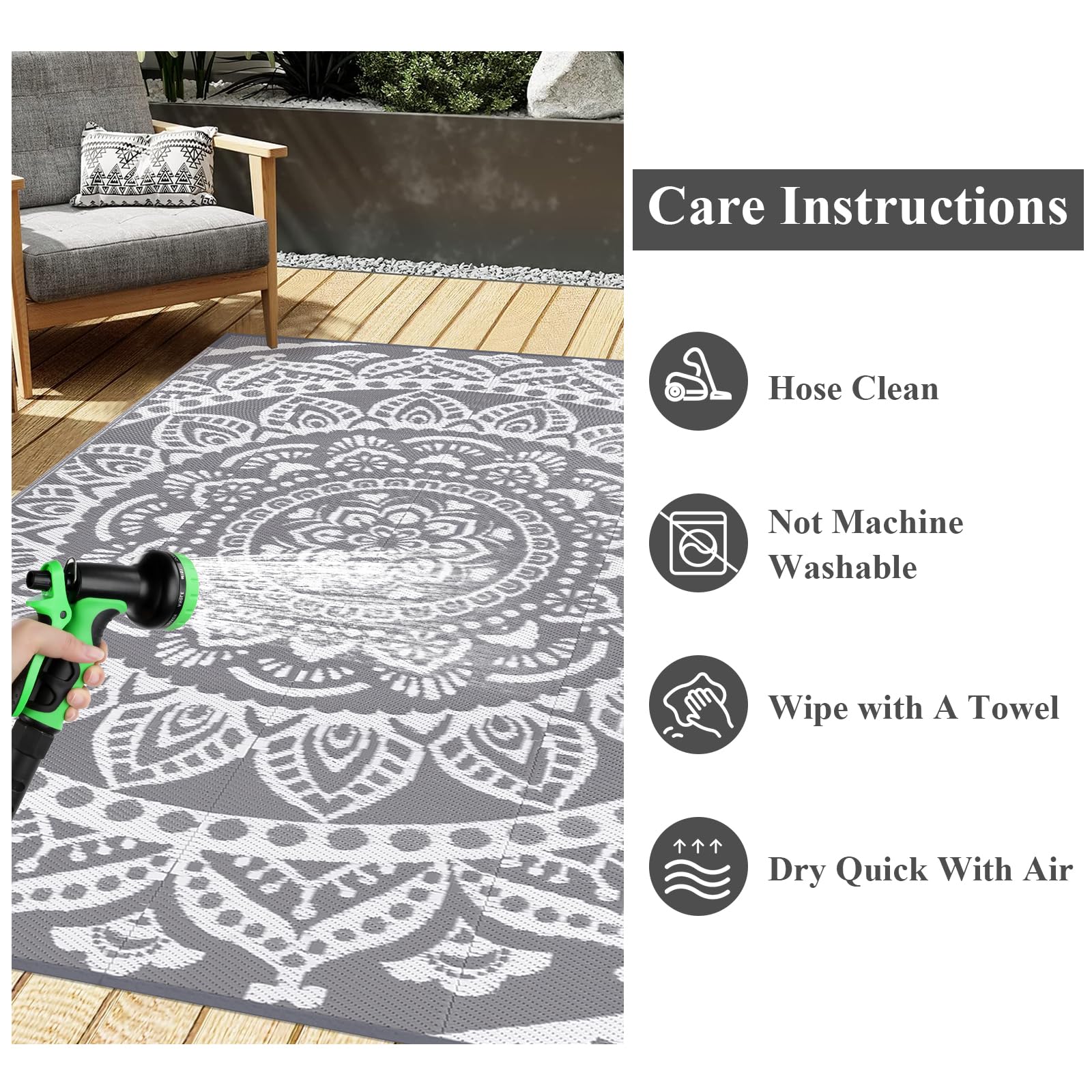 Bsmathom indoor outdoor rug foldable grey, lightweight and versatile
