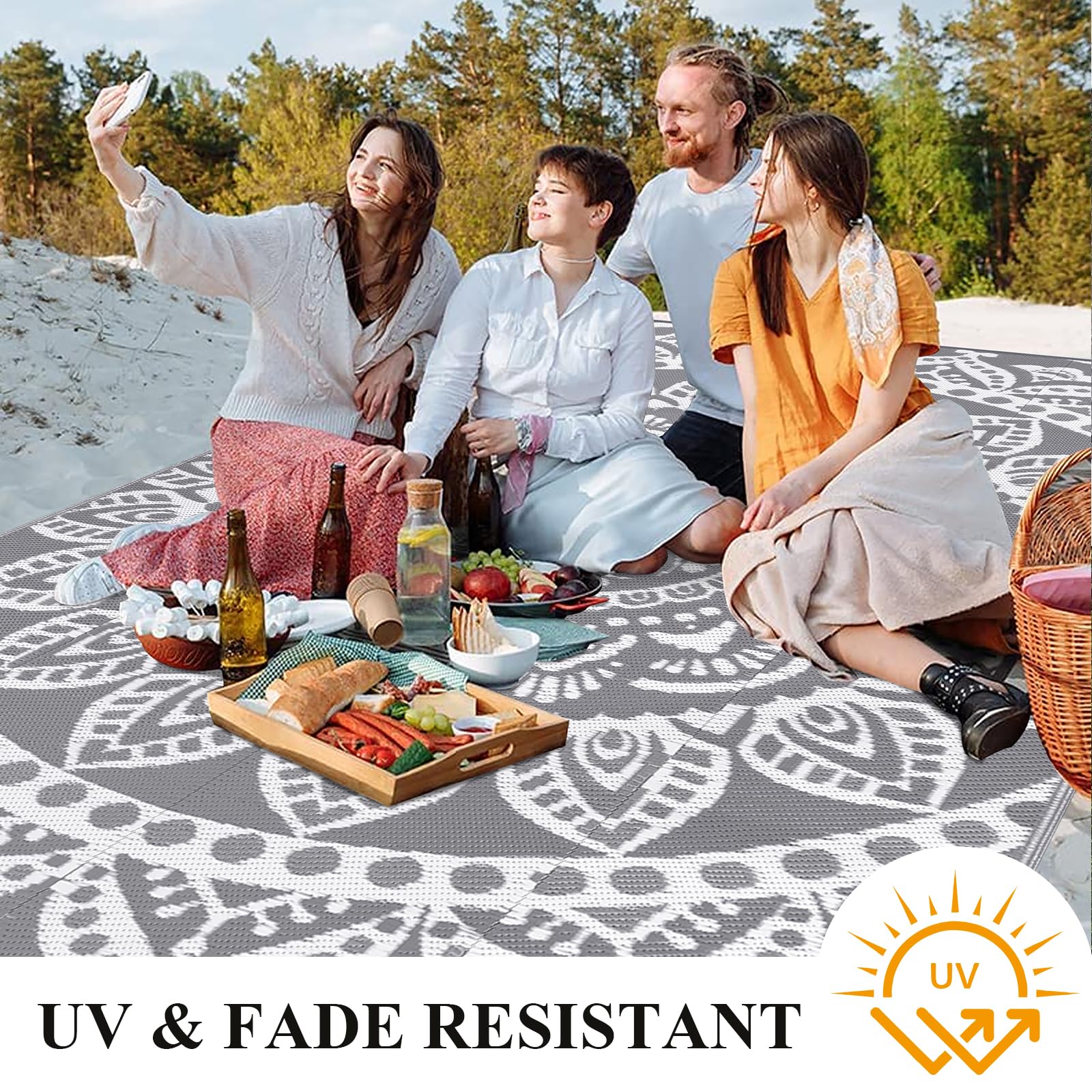 Bsmathom lightweight foldable rug with included carry bag.