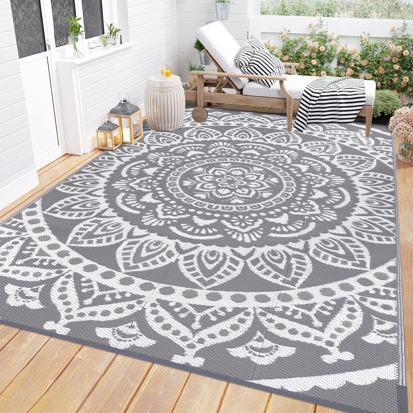 Bsmathom outdoor rug 5x8 reversible boho grey, cozy underfoot for patios