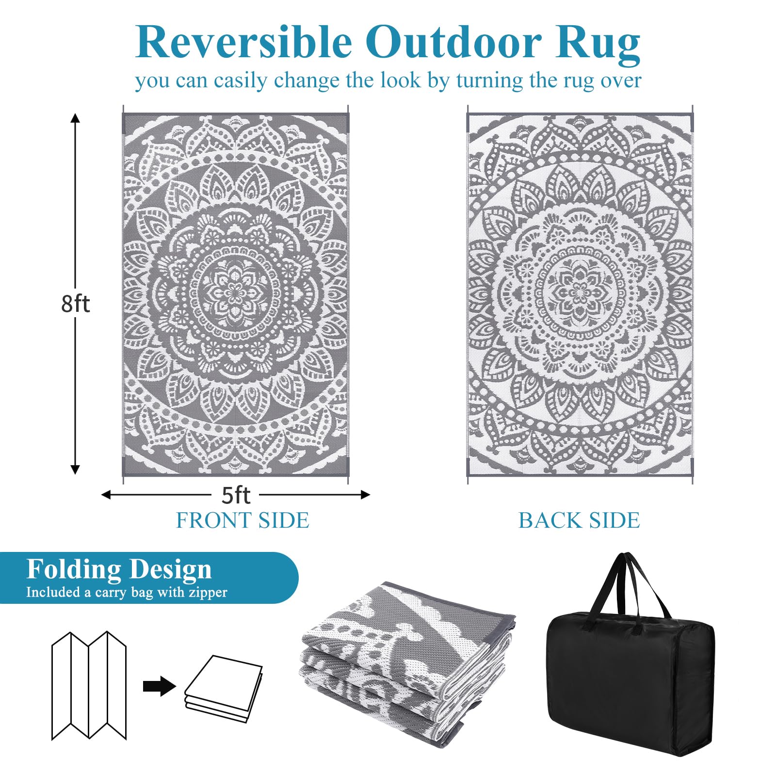 Bsmathom patio rug waterproof grey, easy to clean and maintain outdoors