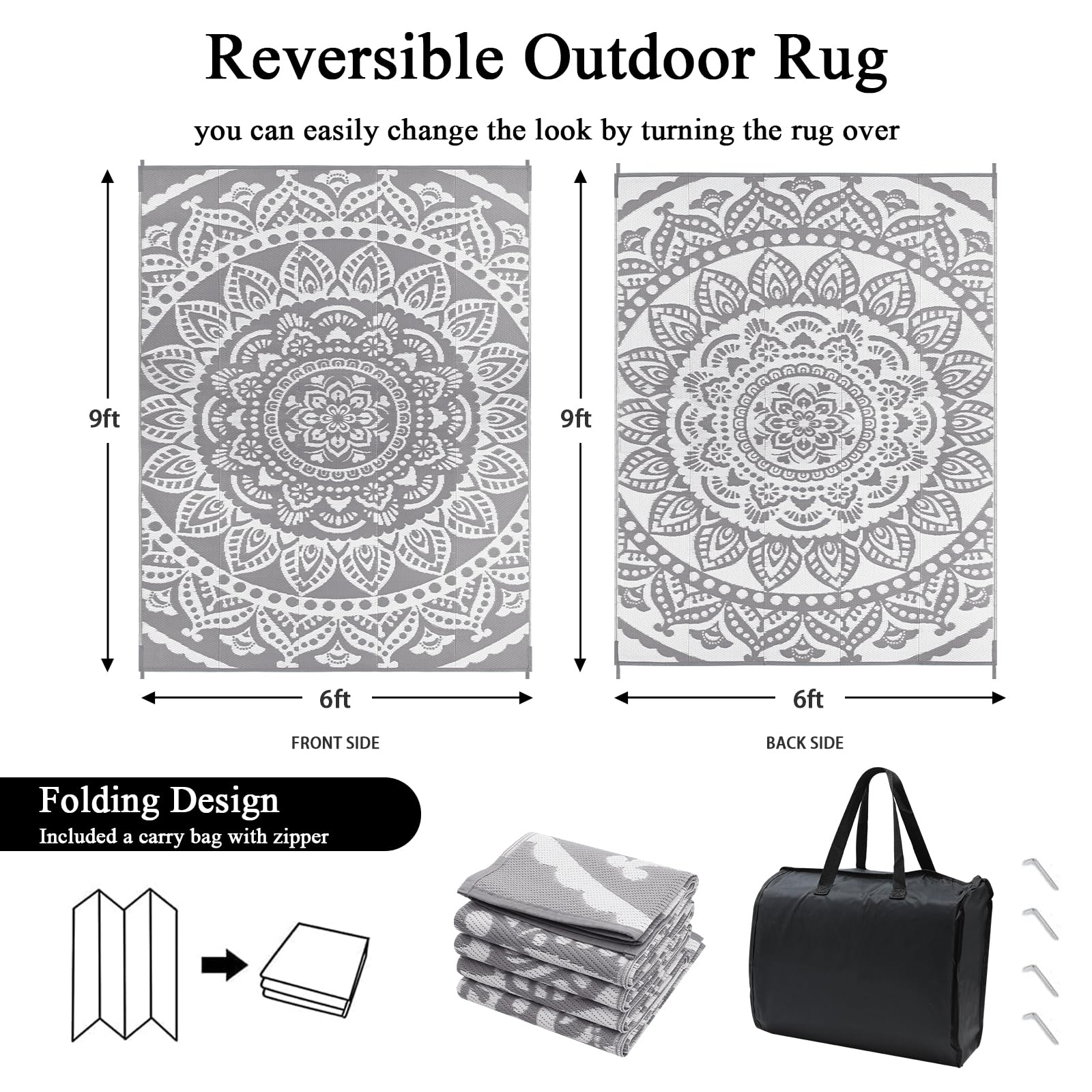 Bsmathom reversible outdoor rug with plastic straw style for outdoor decor.