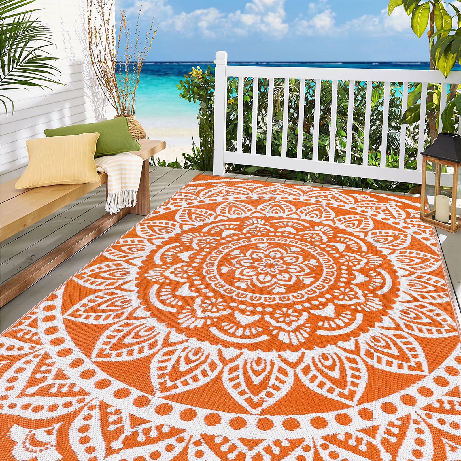 Bsmathom UV-resistant outdoor rug preserves color in sunlight.
