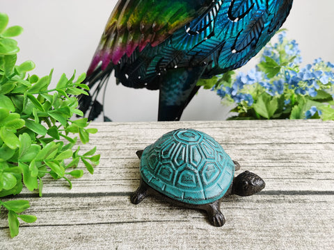BSTGIFTS antique blue turtle key hider blends garden decor and secret compartment