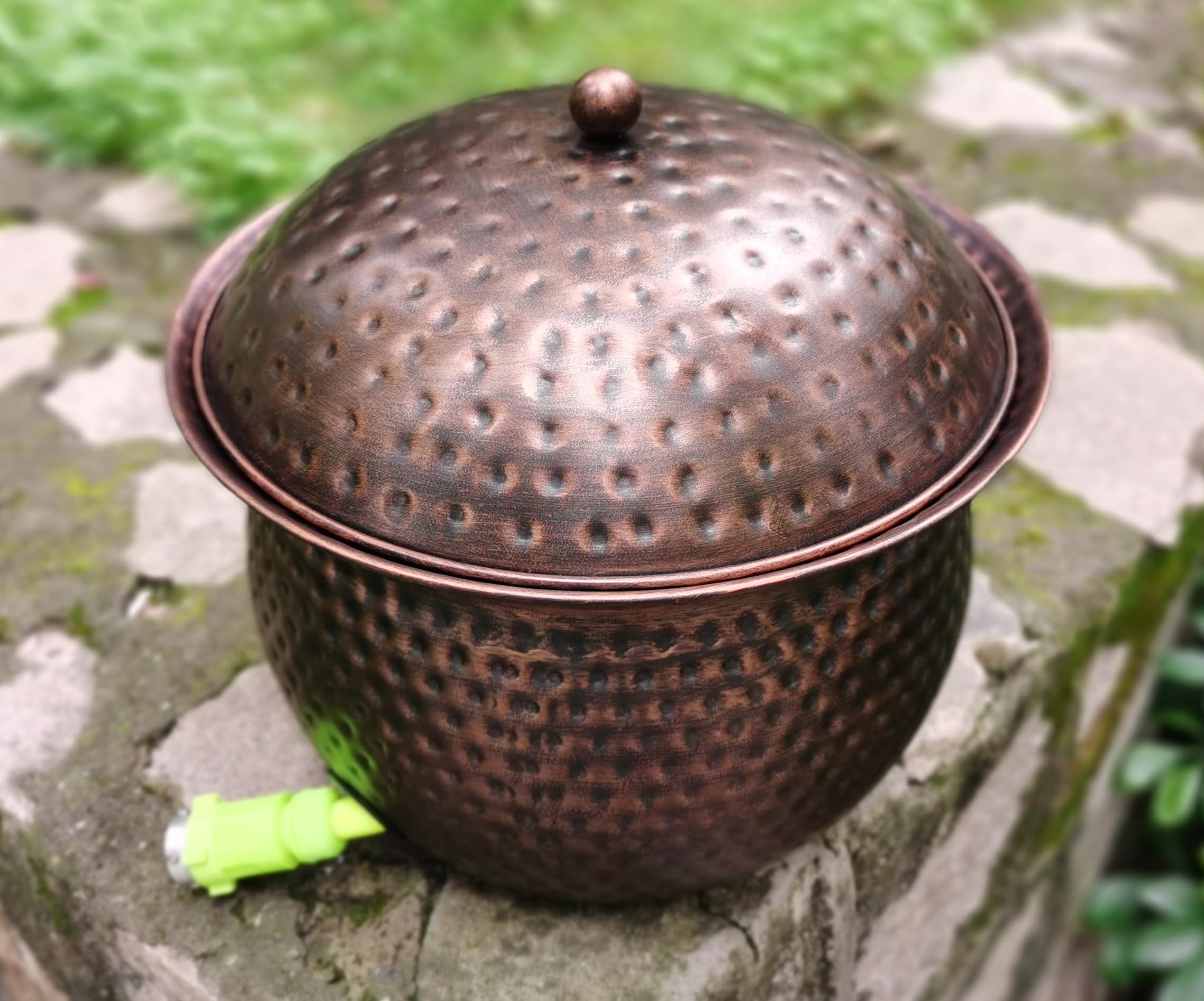 BSTGIFTS copper-accent steel pot elevates yard aesthetics while guarding your hose