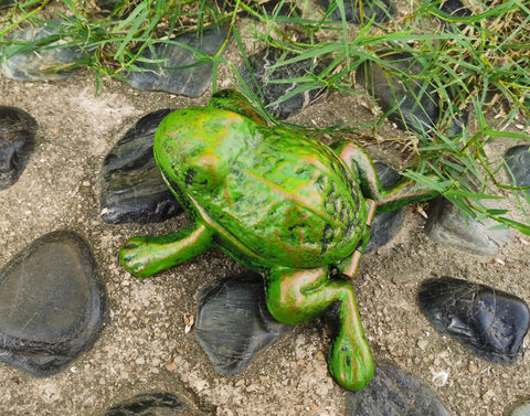 BSTGIFTS frog key hider camouflaged among flower beds for subtle key storage.