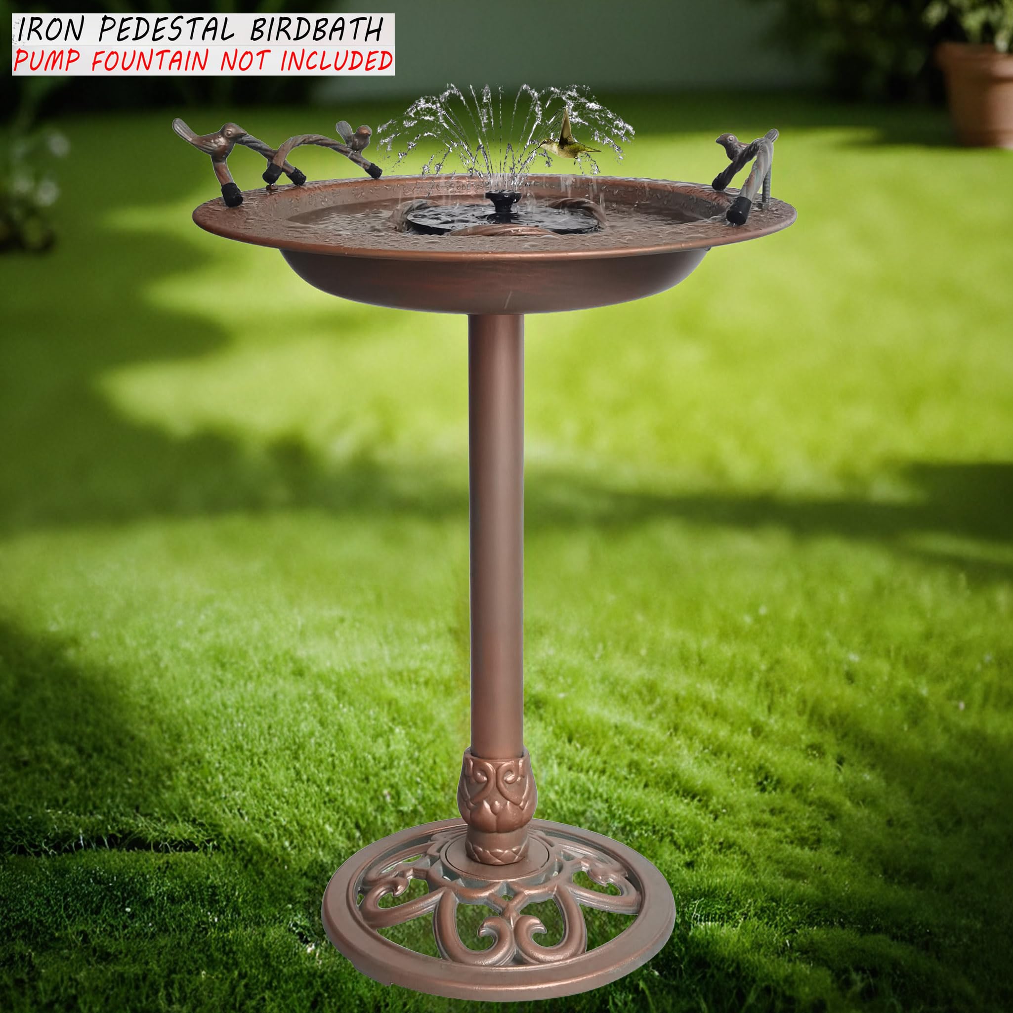 BSTGIFTS iron outdoor birdbath adds a durable water feature for birds