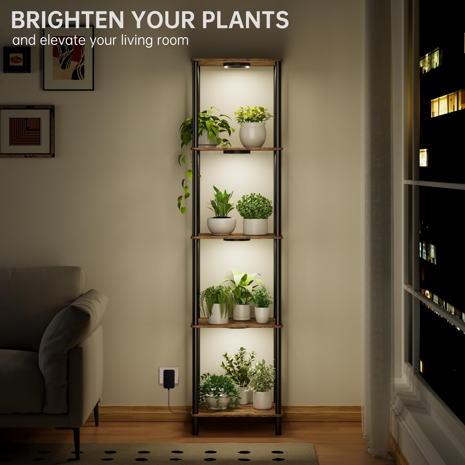 Bstrip five-tier plant shelf displaying multiple plants while saving floor space.