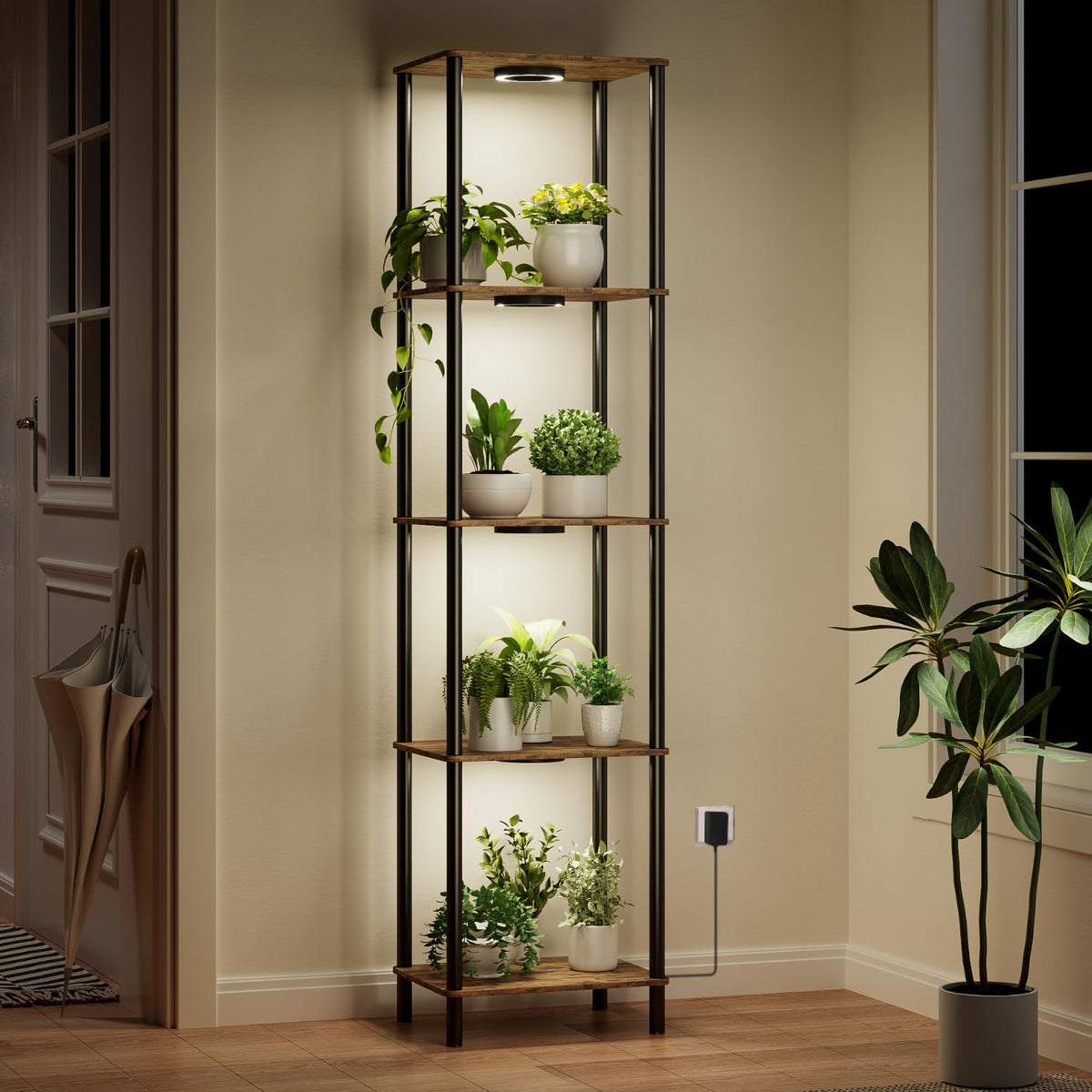 Bstrip Plant Stand with Grow Light 66-Inch showcasing vertical greenery and integrated lighting.