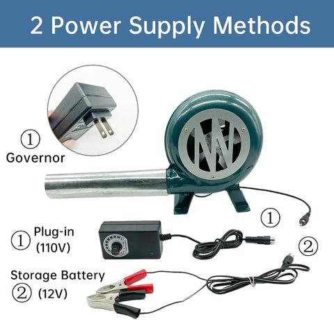 BSTJXDZ dual BBQ blower side action demonstrates controlled airflow for precise smoking temperatures.