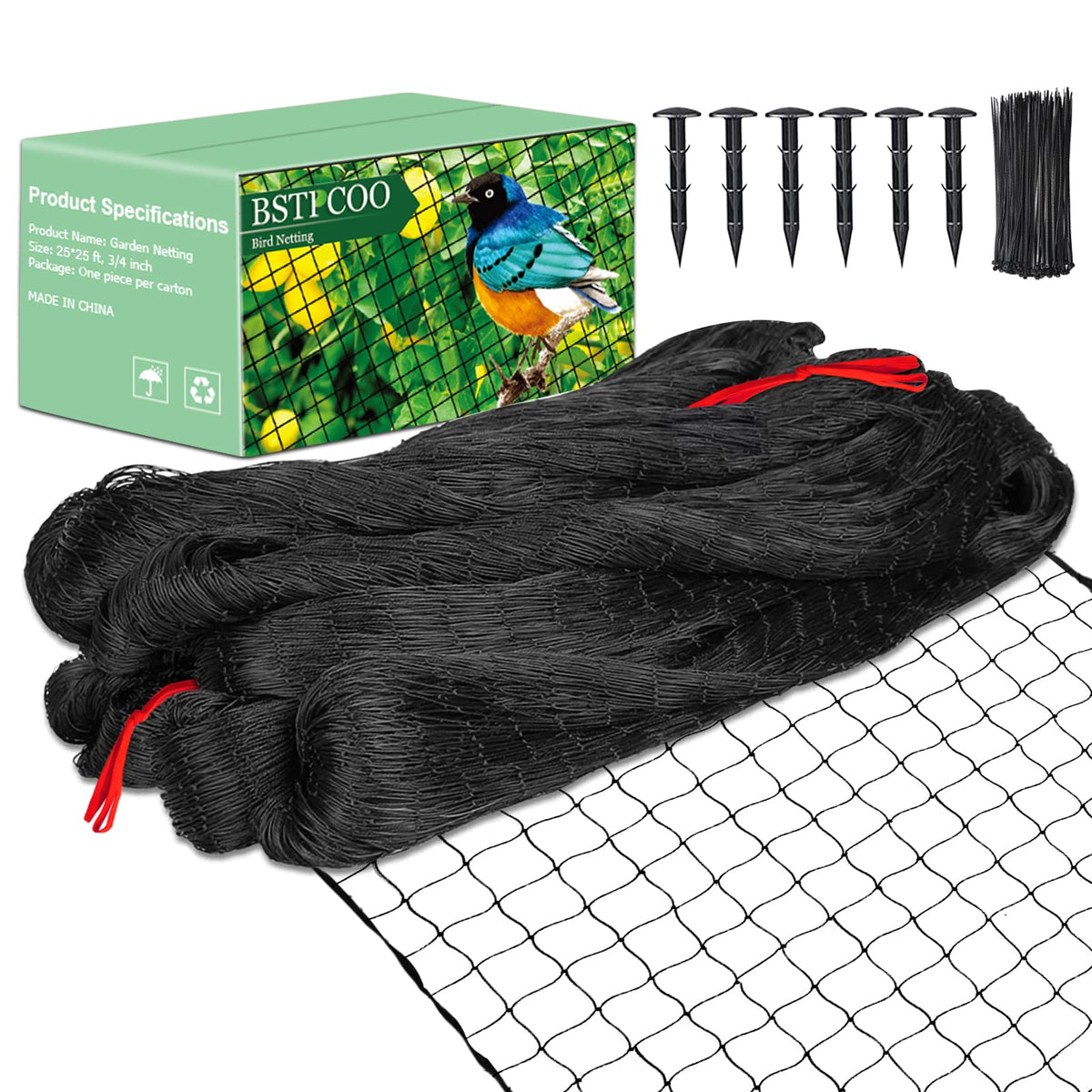 BSTPCOO bird netting protects crops from birds with durable nylon mesh.