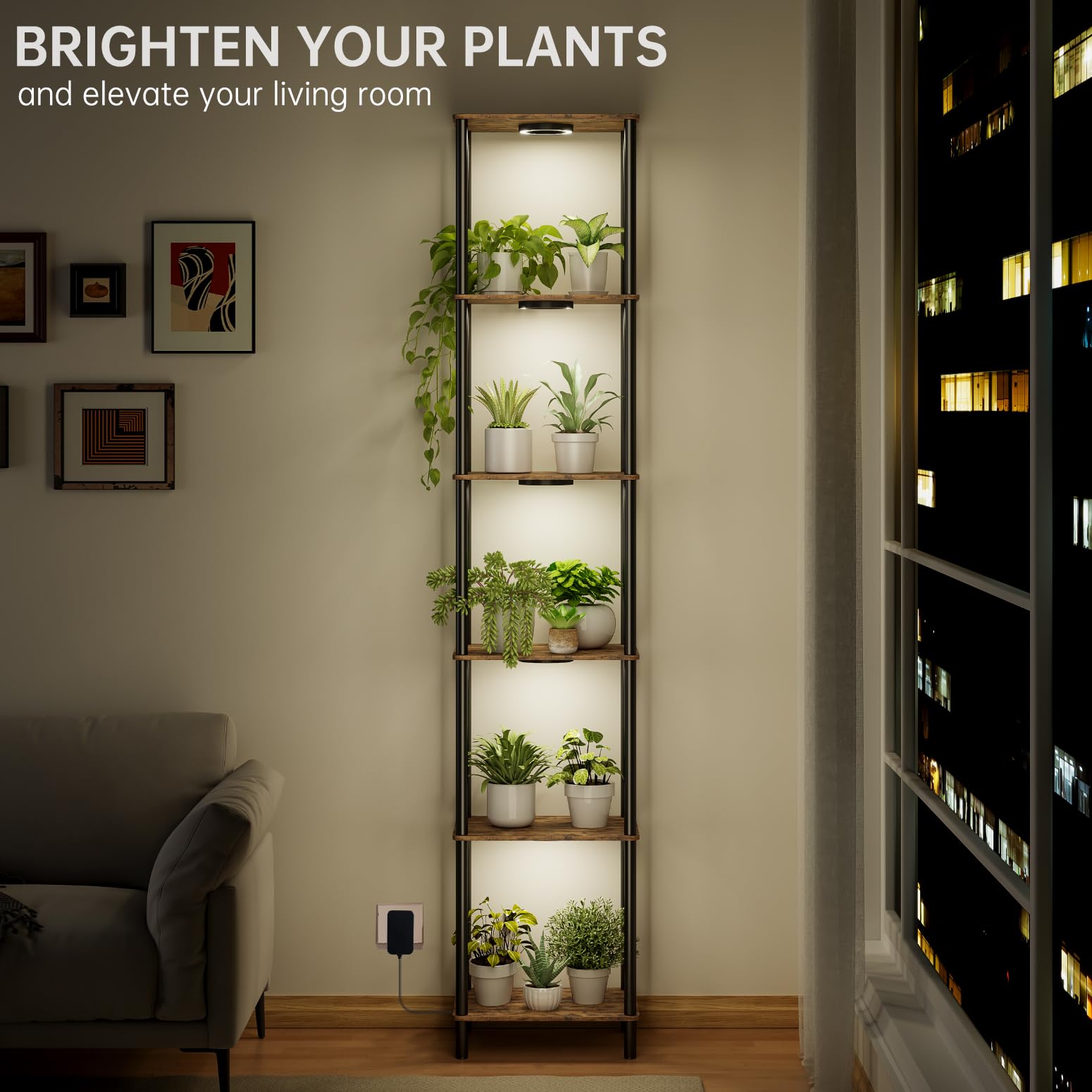Bstrip six-tier indoor plant shelf maximizing space for multiple plants.