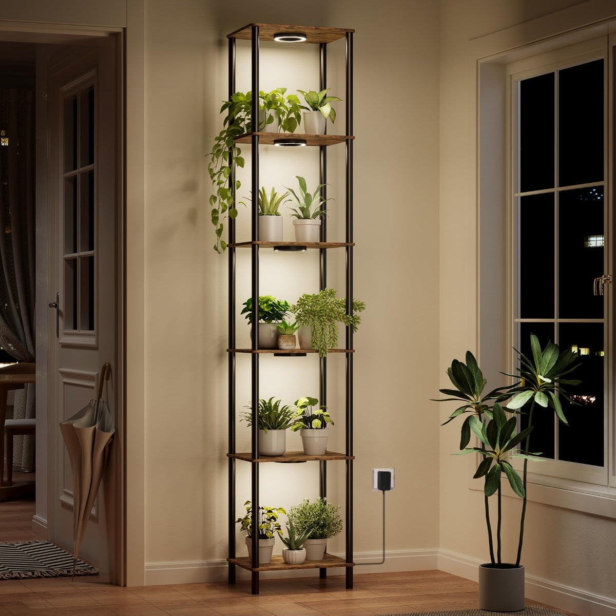 Bstrip 81-3 tall plant stand with grow light ideal for compact living spaces.