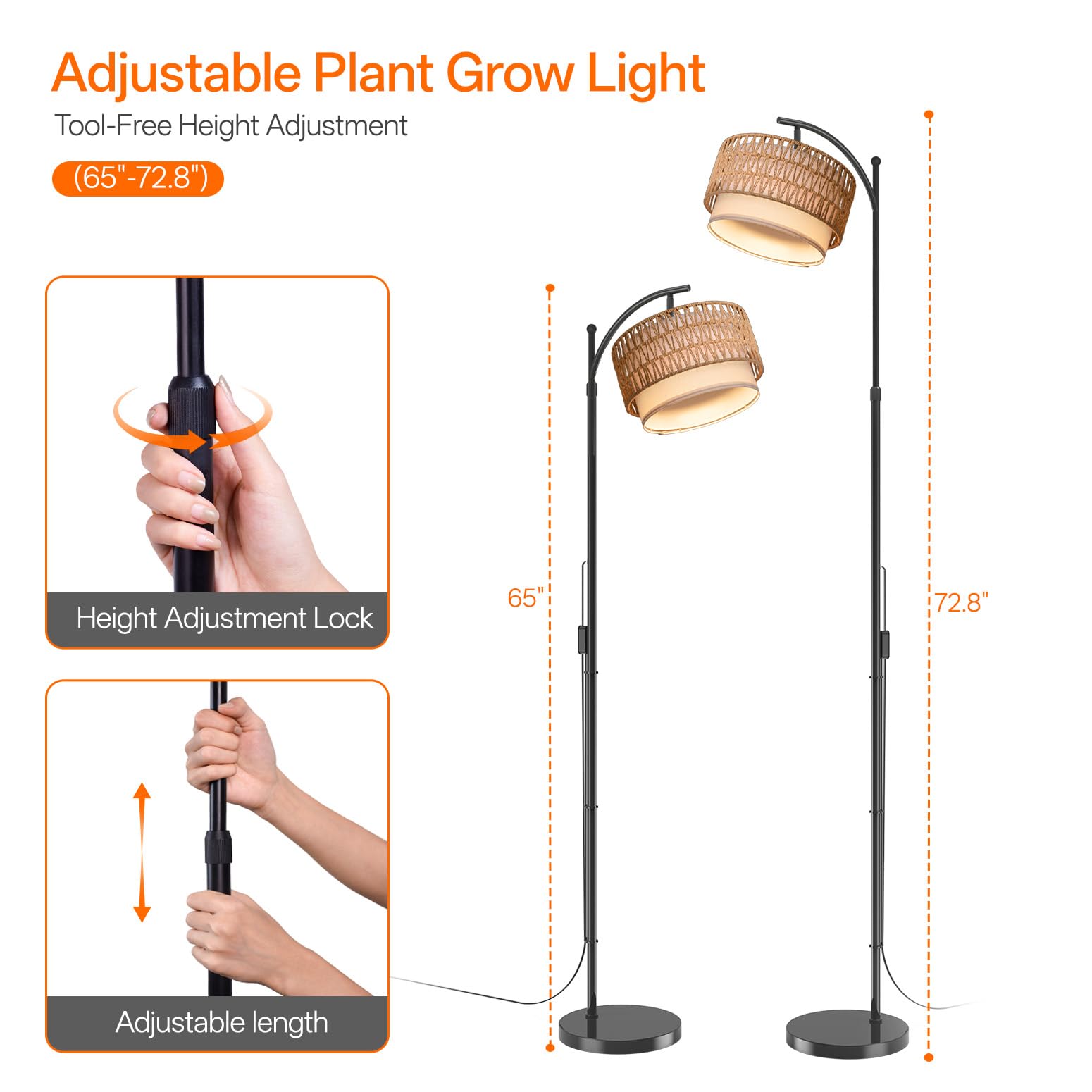 Bstrip adjustable stand height adapts to tabletop herbs or tall indoor trees.