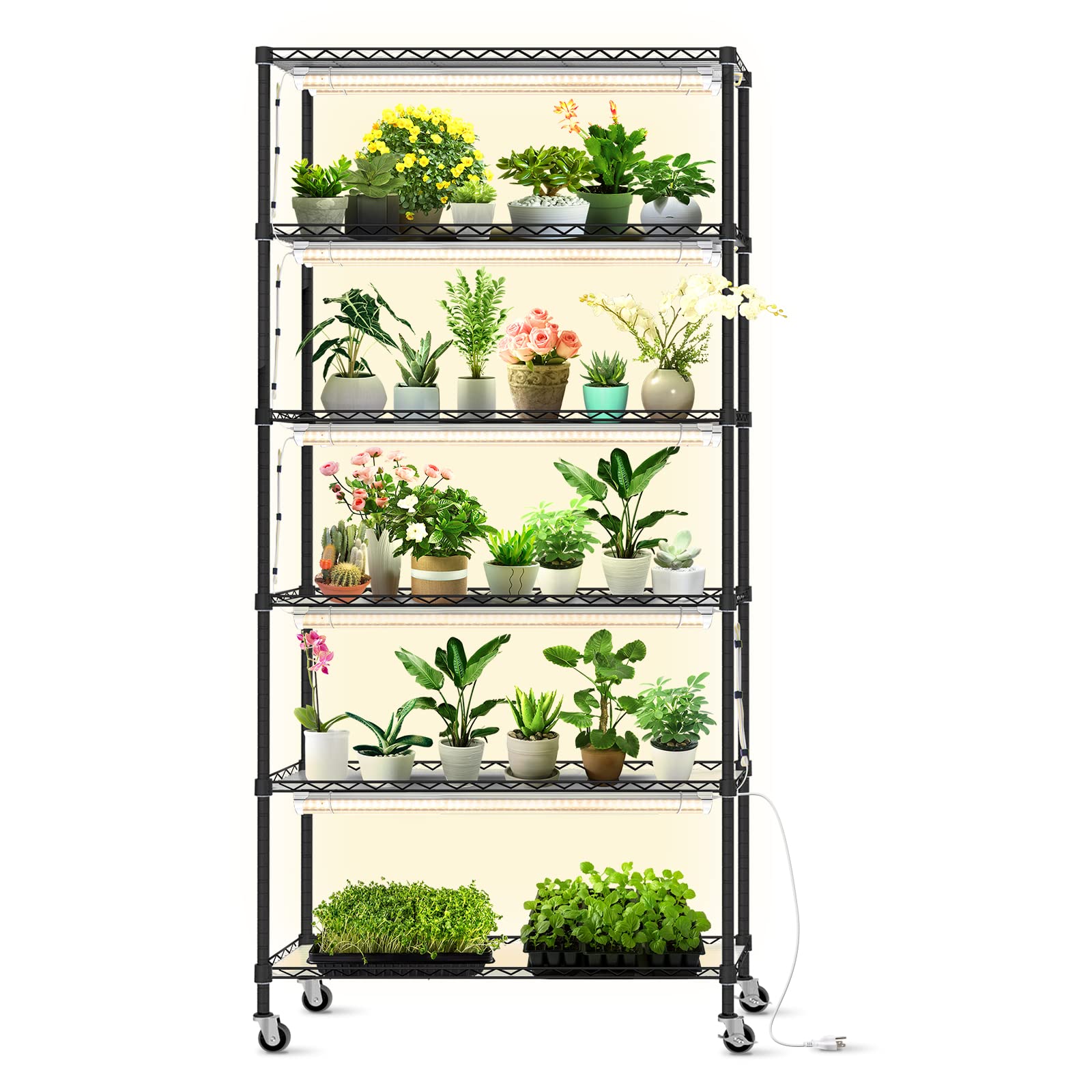 Bstrip DIY plant shelf with grow light front view for space-saving indoor gardening