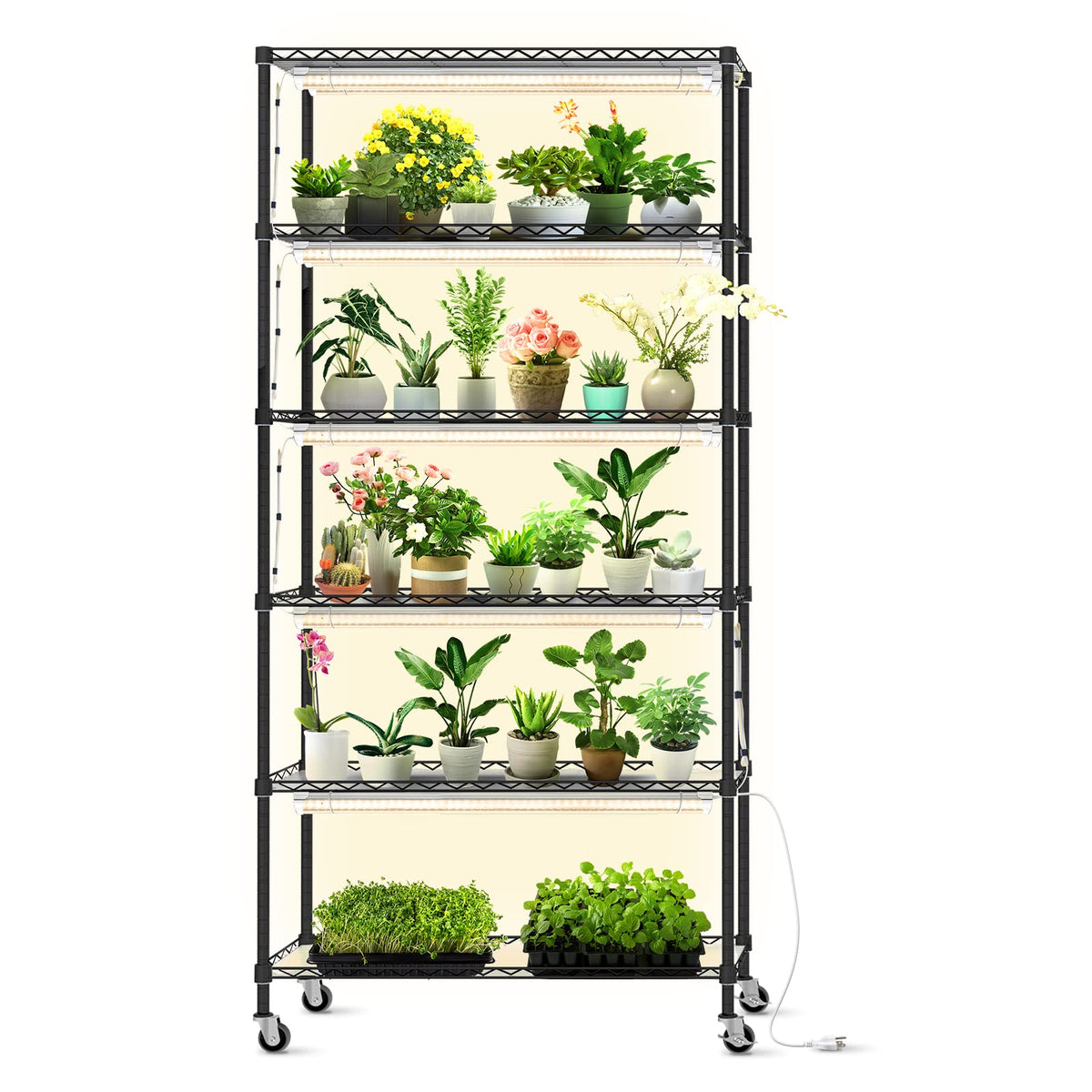 Bstrip DIY plant shelf with grow light front view for space-saving indoor gardening