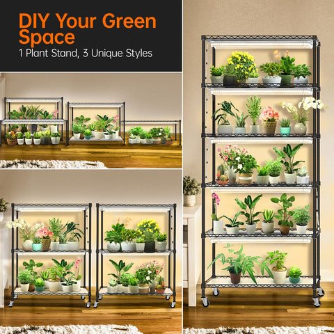 Bstrip plant shelf with wheels and locks supports easy repositioning and stable placement