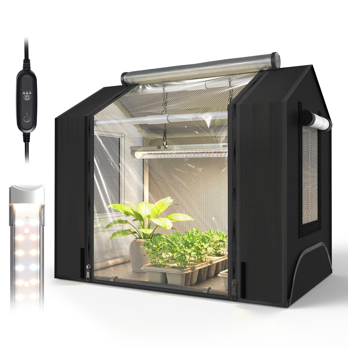 Bstrip GM3 front view greenhouse with double-layer doors for stable seed starting.