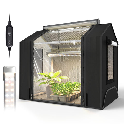 Bstrip GM3 front view greenhouse with double-layer doors for stable seed starting.
