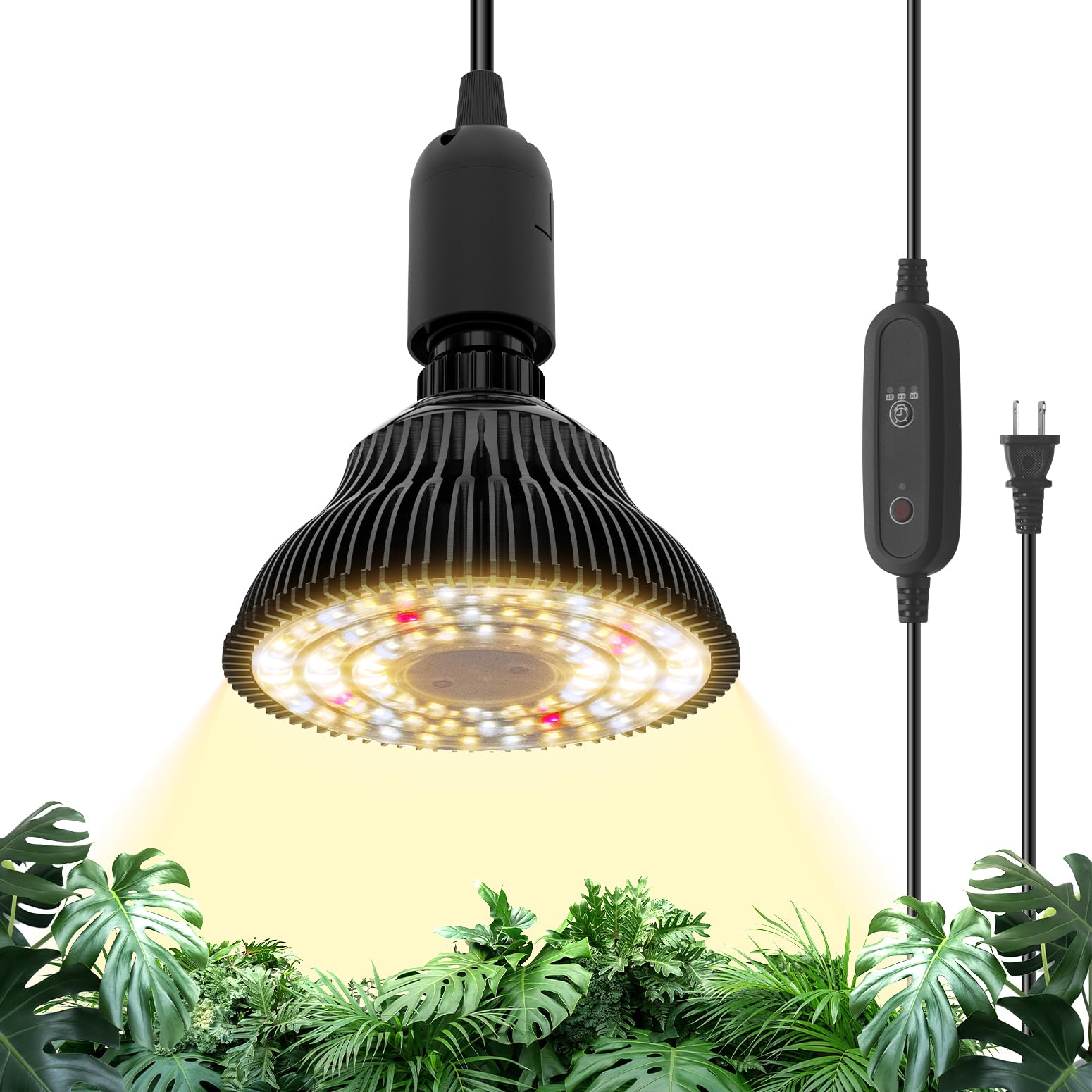 Bstrip hanging grow light with full-spectrum lens for accurate indoor plant colors.