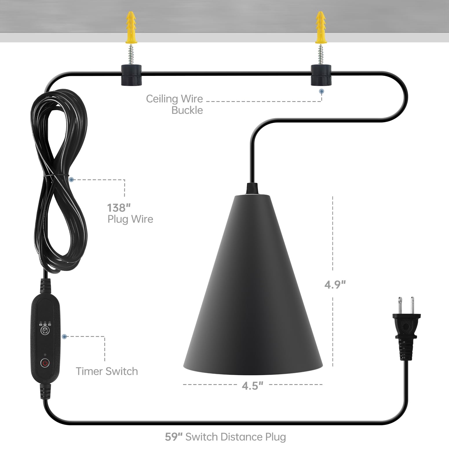 Bstrip 16.4 ft cord offers flexible hanging length.