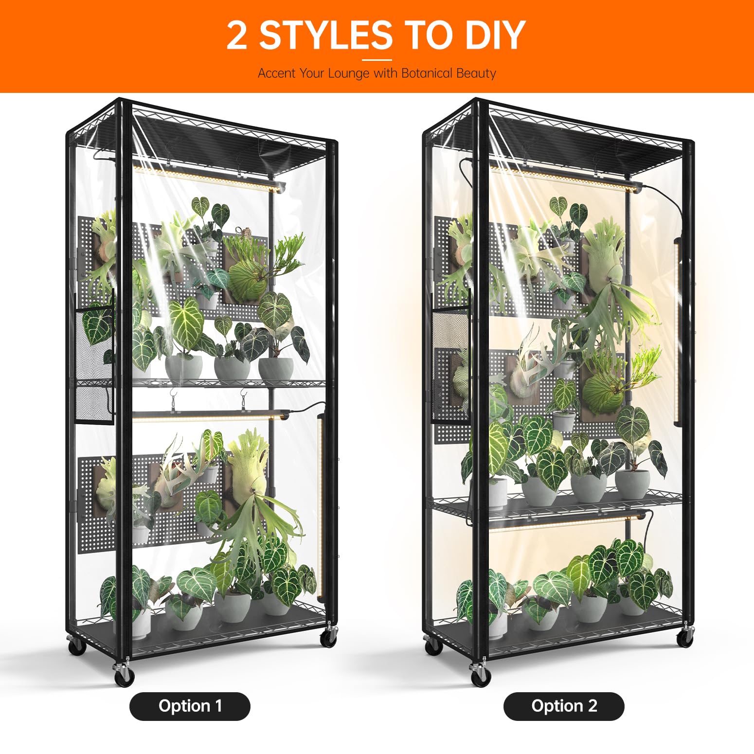 Bstrip cabinet dimensions offer spacious shelves for multiple plant types.