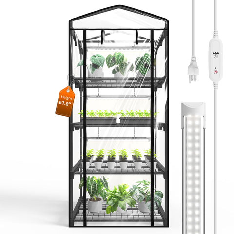Bstrip indoor greenhouse with four shelves and full-spectrum lights