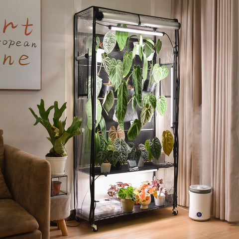Bstrip Indoor Greenhouse Cabinet with pegboard for organized plant placement and even light exposure.