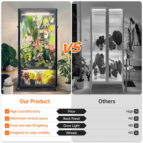 Spacious shelves enable multiple plants and creative display arrangements.