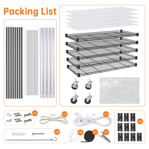 Bstrip spacious 5-tier setup accommodates seed trays and mature plants.