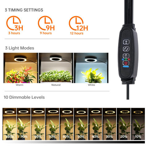 Bstrip timer function in the grow lights enables scheduled operation.