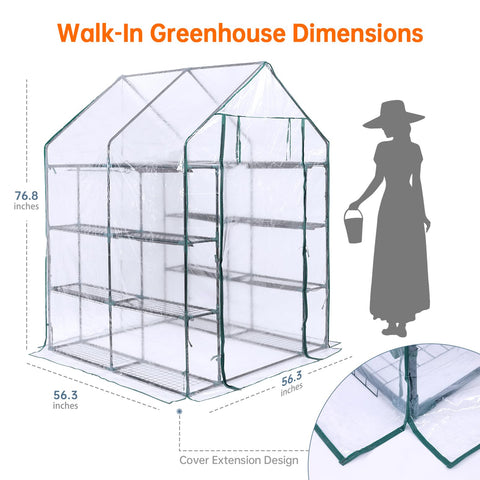 Bstrip Walk In Greenhouse side view highlights sturdy frame and racks