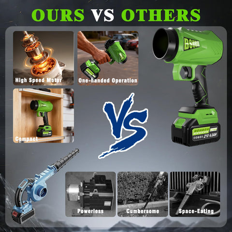BSUBSU leaf blower cordless operation enables reach from patio to curb.