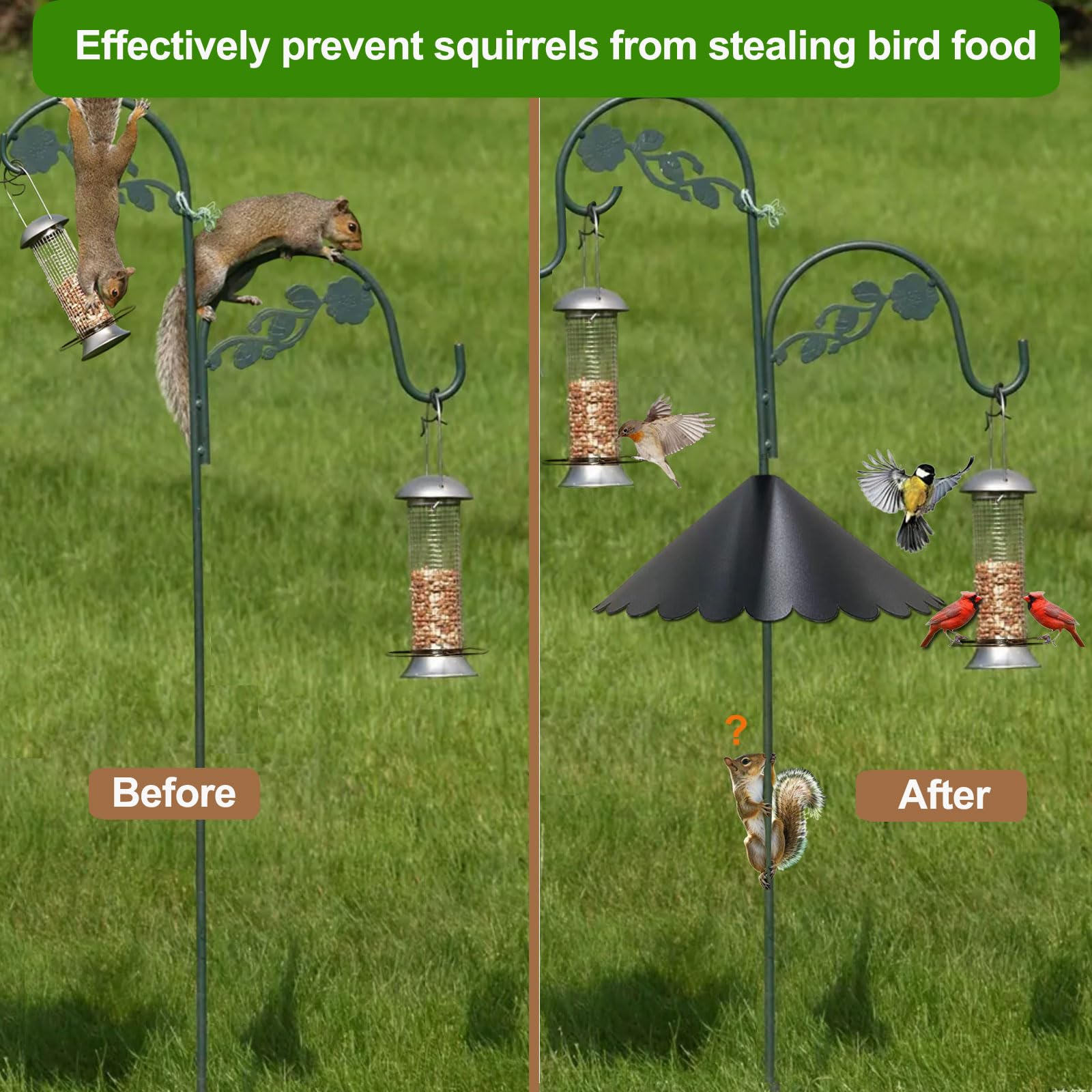 BTFCROCHOOK 16-inch baffle design creates space under feeders for birds.