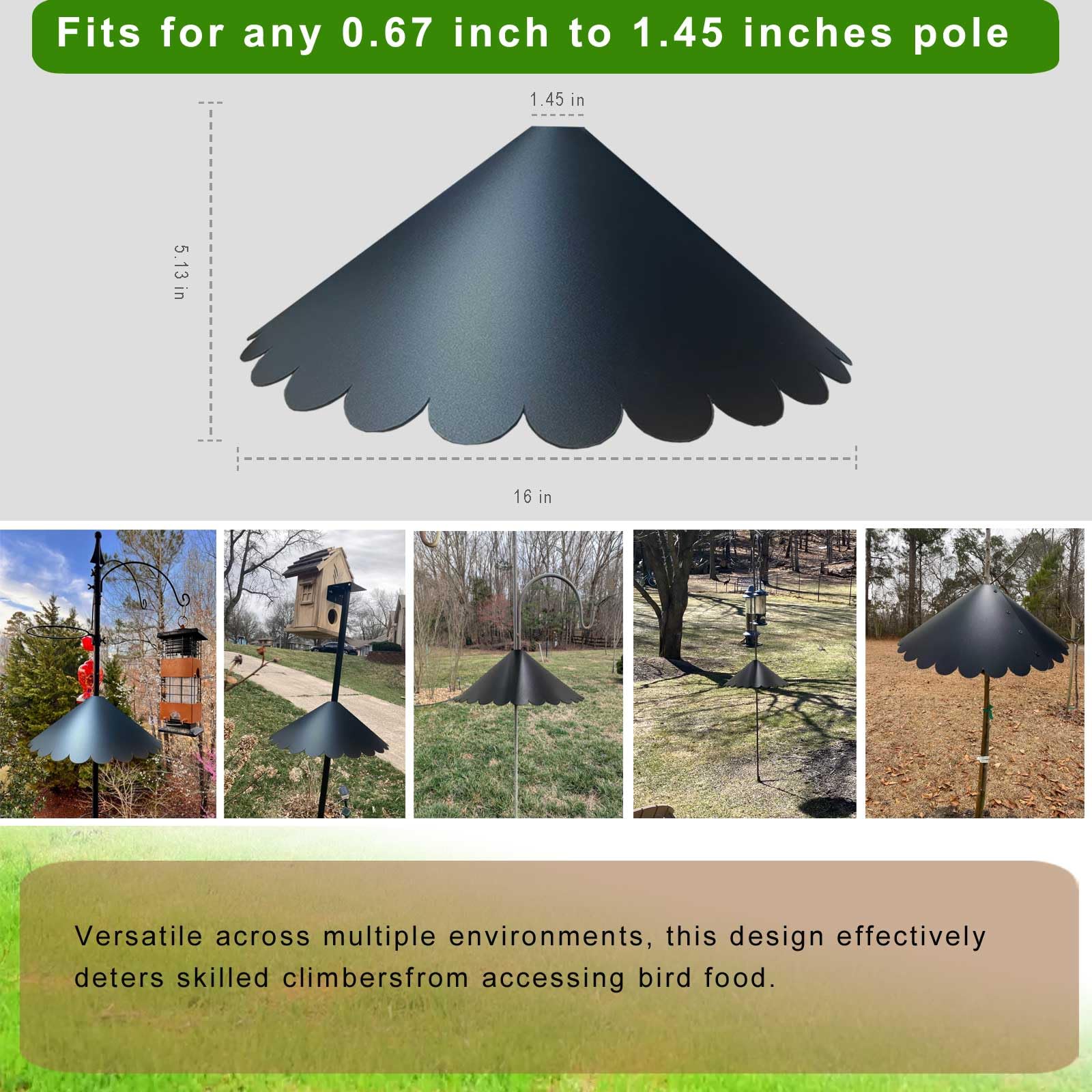 BTFCROCHOOK wraparound guard on an outdoor shepherds hook protects feeders.
